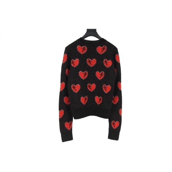 Saint Laurent Womens Heart Sweater Size Small Black Red Mohair Blend Pullover - Picture 2 of 8